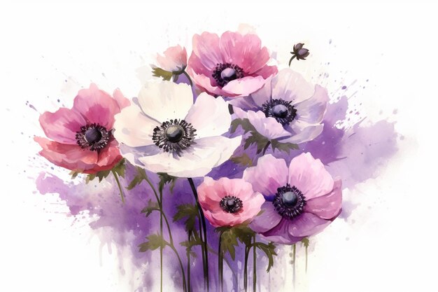 Zdjęcie istnieje wiele kwiatów, które są namalowane w stylu akwarelu generatywny ai
