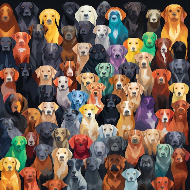 Istnieje wiele psów, które są wszystkie różne kolory razem generatywny ai