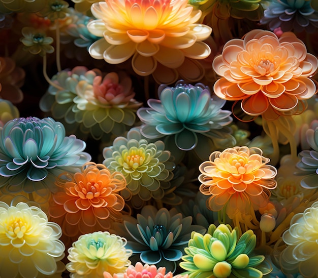 istnieje wiele różnych kolorowych kwiatów, które są na obrazku generatywnym ai