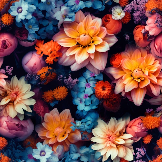 Istnieje wiele różnych kolorowych kwiatów w pęczku razem generatywne ai