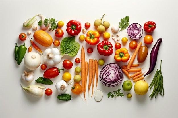 Zdjęcie istnieje wiele różnych rodzajów warzyw ułożonych w kwadratowy generatywny ai