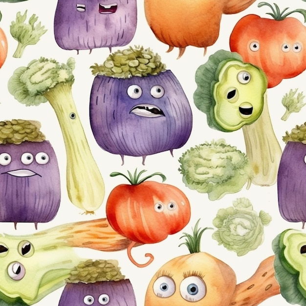 istnieje wiele różnych warzyw z narysowanymi twarzami generatywną sztuczną inteligencją