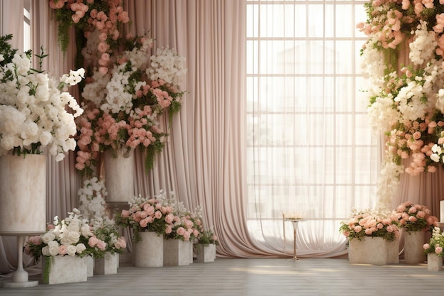 Istnieje wiele wazonów z kwiatami przed generatywną ai okna