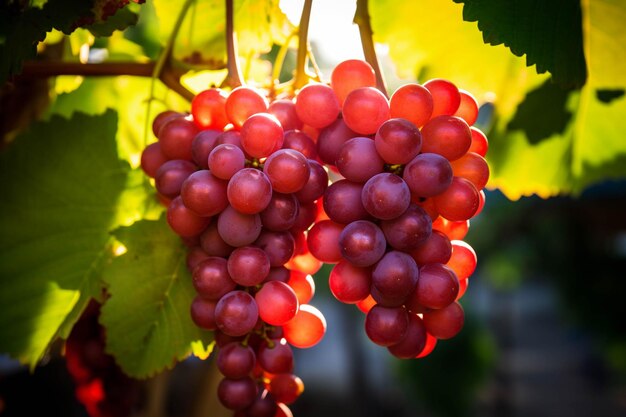 Istnieje wiele winogron zwisających z winorośli w generatywnej ai słońca