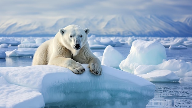 Izolacja arktyczna przedstawiająca niedźwiedzia polarnego na zamarzniętym tle lodowego krajobrazu