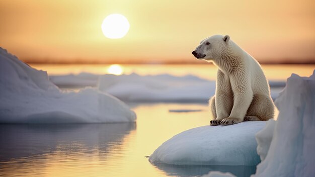 Izolacja arktyczna przedstawiająca niedźwiedzia polarnego na zamarzniętym tle lodowego krajobrazu