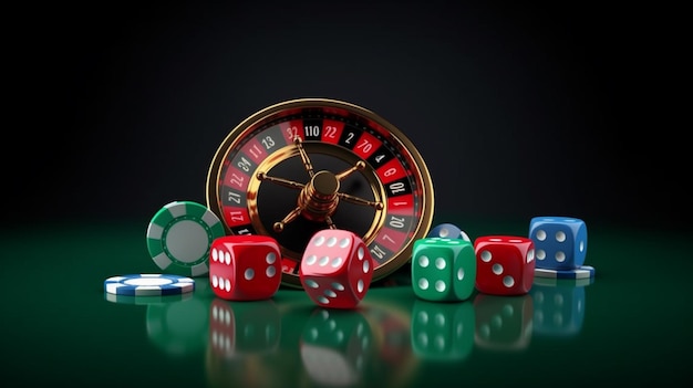 Zdjęcie izolacja elementu kasyna na kolorowej ruletce na automacie, podczas gdy układ dice casino