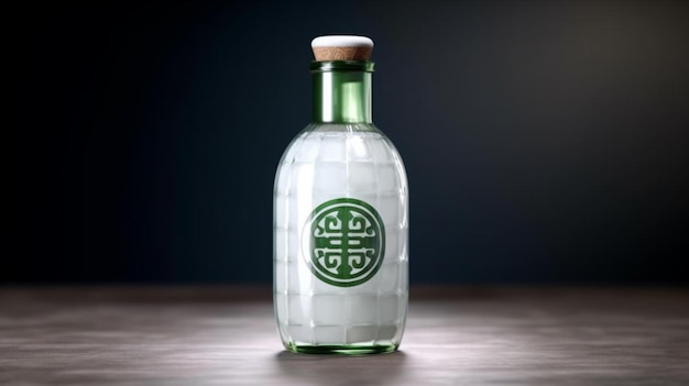 Izolowana butelka białego sake z pustą etykietą Generative AI