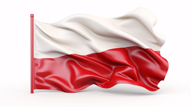 Izolowana ilustracja 3D polskiej flagi na białym tle, otoczona obszarem w ramce i miejscem na tekst