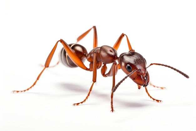 Izolowana mrówka chodząca białe tło Generatywna sztuczna inteligencja