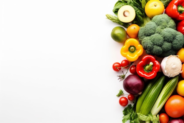 Izolowane tło zbior żywności owoce zielone pomidory warzywa białe zdrowy wegetariański Generatywny AI