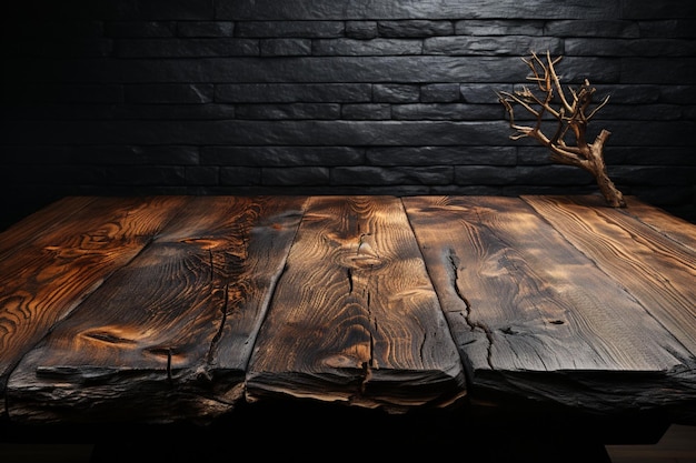 Izolowany drewniany blat współgra z wizualną intrygą tekstury wyblakłej betonowej ściany