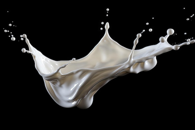Izolowany plusk mleka lub białego płynu na czarnym tle