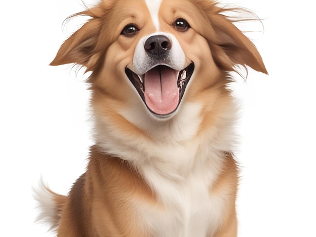 izolowany szczęśliwy uśmiechnięty pies białe tło AI Generated