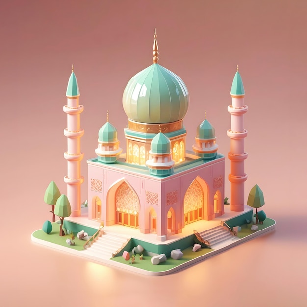 Zdjęcie izometria pięknego meczetu 3d