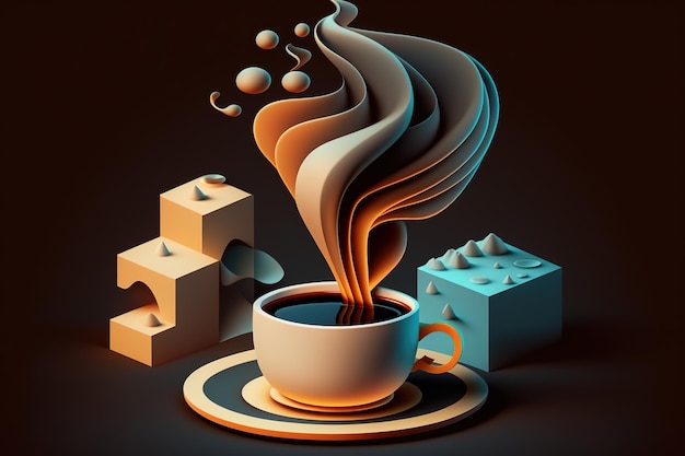 Zdjęcie izometryczna ilustracja parującej filiżanki kawy i gorącej czekolady na białym tle nowoczesny design ai wygenerowany