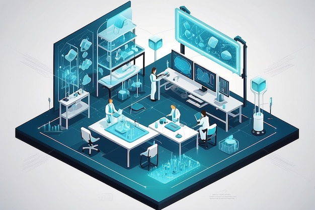 Izometryczna kompozycja nanotechnologiczna z izolowanym obrazem badań naukowych na pustej ilustracji wektorowej tła