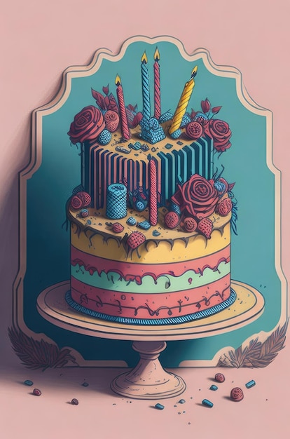 Izometryczny tort urodzinowy w pastelowej perfekcji w stylu vintage