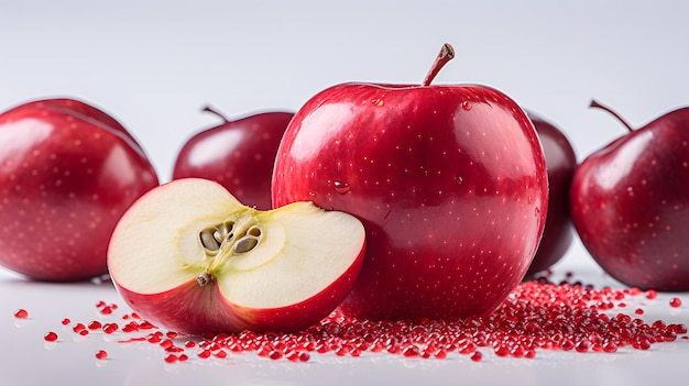 jabłka z wyjętym kawałkiem jednego z nich i posypane czerwonym cukrem Generative AI