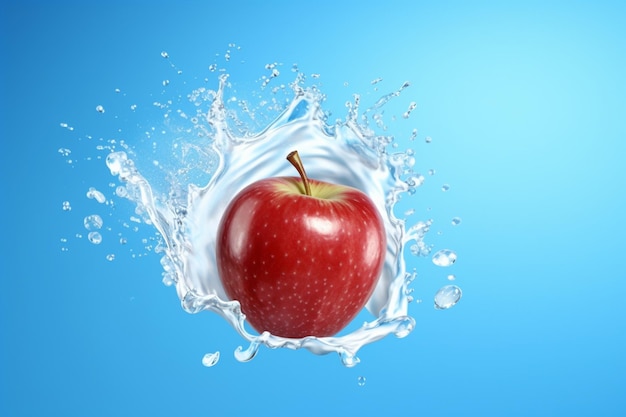 Jabłko jest otoczone wodą i jest w plusku.
