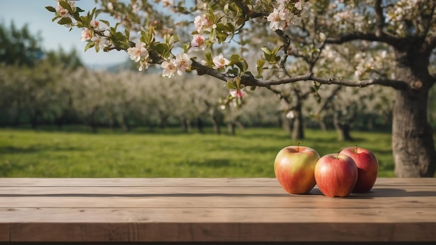 Jabłko na drewnianym stole, produkt owocowy