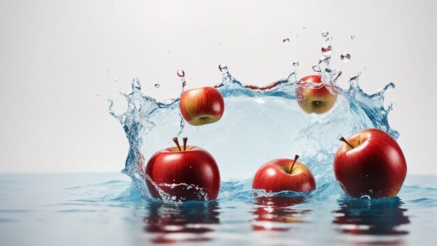 jabłko spadło na powierzchnię wody izolowanej na białym tle