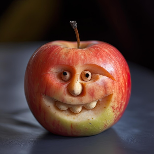 Jabłko z twarzą zrobioną z twarzy.
