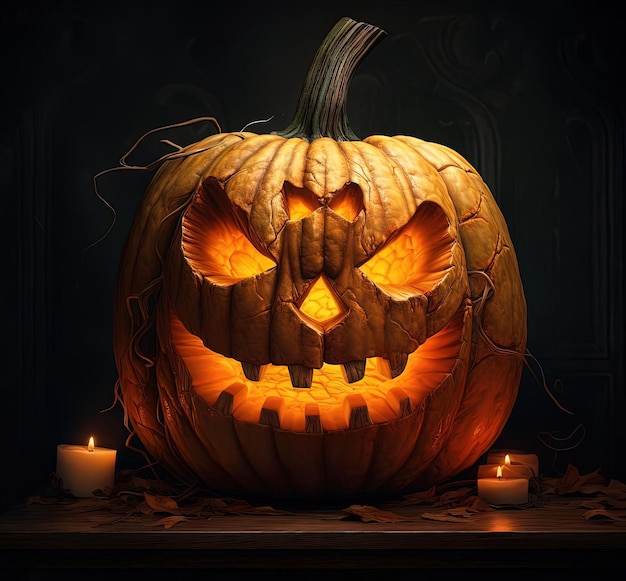 jack o lantern siedzi w rogu na białym tle