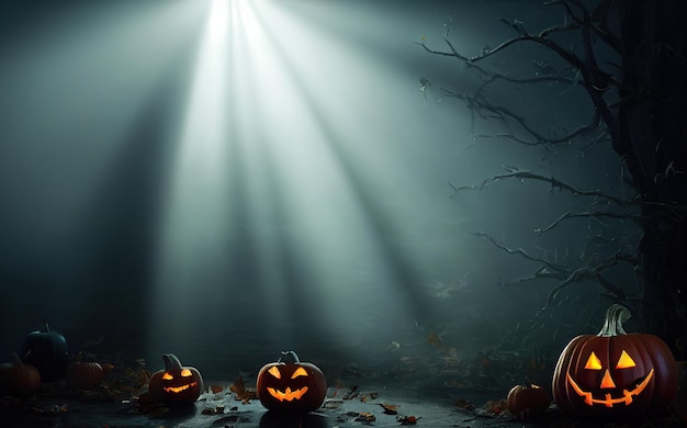 Jack-o-lanterns Halloweenowa sceneria, ilustracja 3D