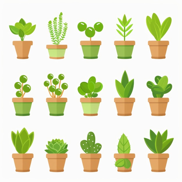 Jade plant Crassula ovata Pot Plant Icon Set Crassula Ovata Plant Flat Design Jade plant Symbole