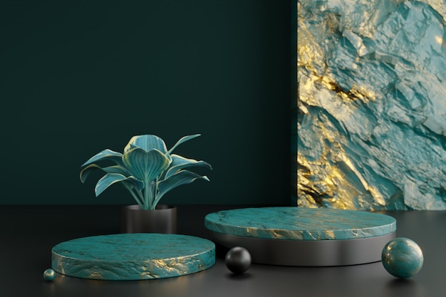 Zdjęcie jadeitowy stojak na podium stojak z liściem do prezentacji makiety do prezentacji produktu