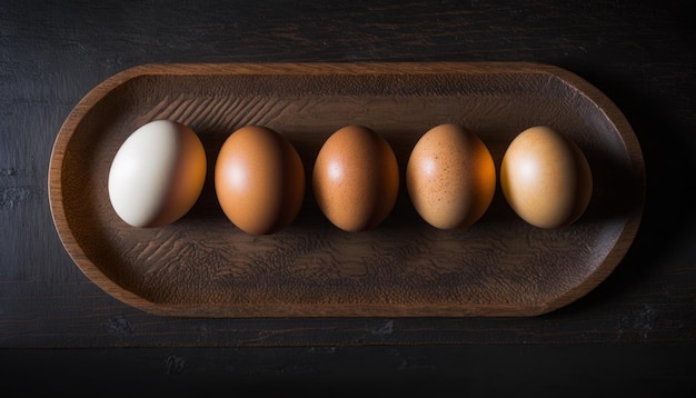 Jaja na drewnianej desce Drewniane tło Generatywne AI