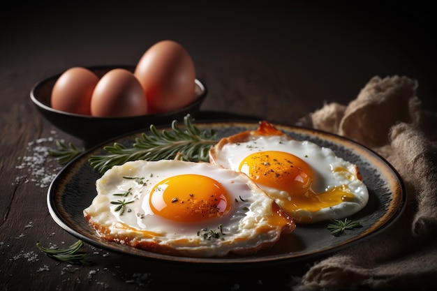 Jajka sadzone w tle Zdrowe śniadanie Utworzono Generative Ai