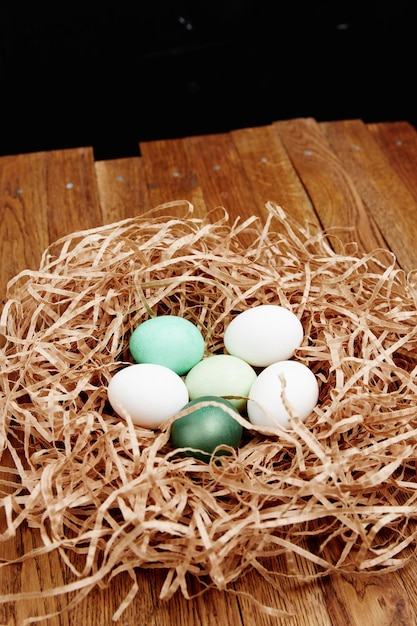 Jajka w gnieździe dekoracji Wielkanoc zbliżenie wakacje