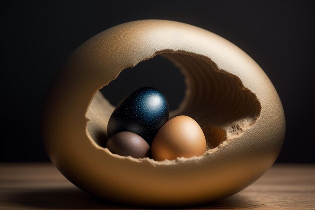 Jajka w szklanej kuli na biurku pod naturalnym światłem zbliżenie kreatywne tło tapety
