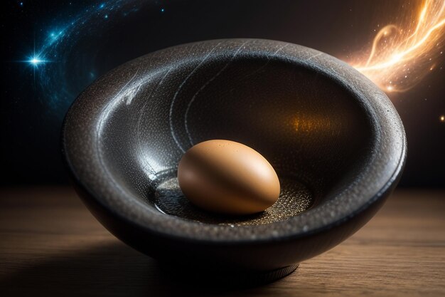 Zdjęcie jajka w szklanej kuli na biurku pod naturalnym światłem zbliżenie kreatywne tło tapety