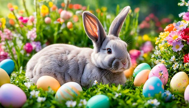 Zdjęcie jajka wielkanocne i królik piękne tło selektywne skupienie