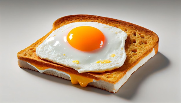 Jajko sadzone na kawałku chleba na białej powierzchni Generacyjna sztuczna inteligencja