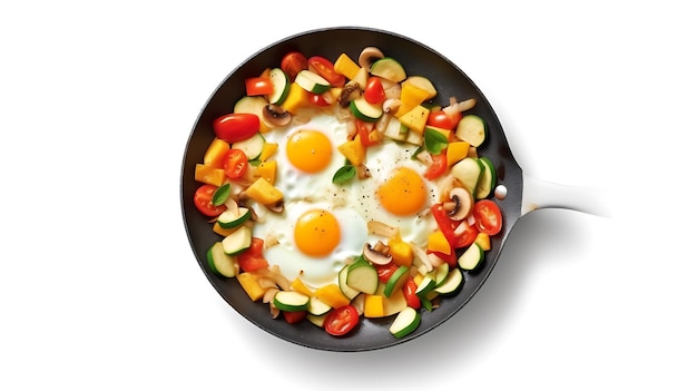 jajko smażone z warzywami w głębokiej patelni na białym tle Ai Generative
