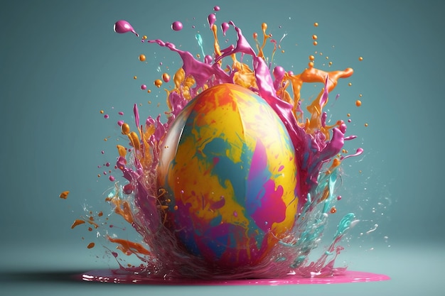 Jajko wielkanocne w kolorowym plusku Generacyjna sztuczna inteligencja