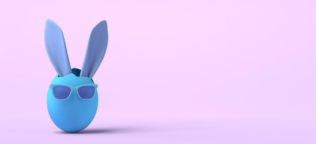 Jajko wielkanocne z uszami królika wielkanocnego i okularami przeciwsłonecznymi Kopiuj przestrzeń Ilustracja 3D
