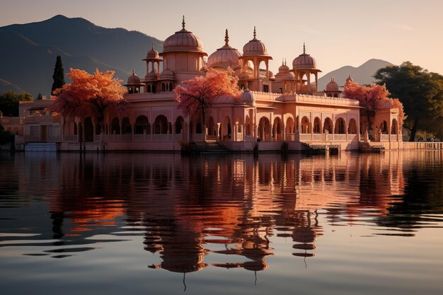 Jal Mahal Palace Majestic Reflex w jeziorze Sereno generatywny IA