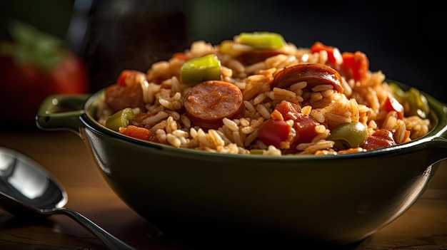 Jambalaya American Creole i Cajun generatywne danie z ryżu ai