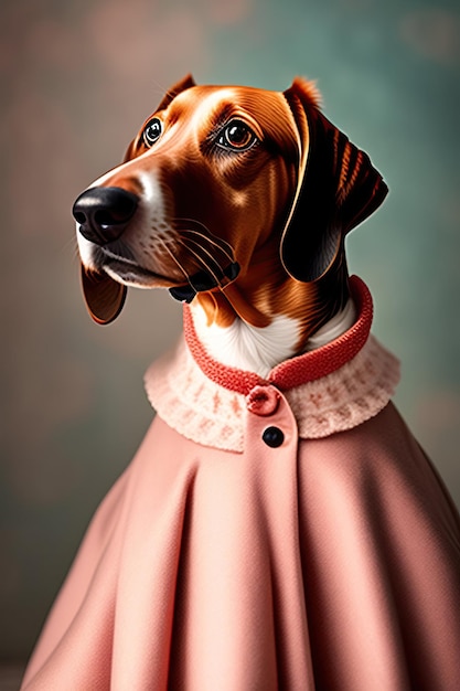 Jamnik w sukience vintage Portret zwierzaka w ubraniu Moda dla psów