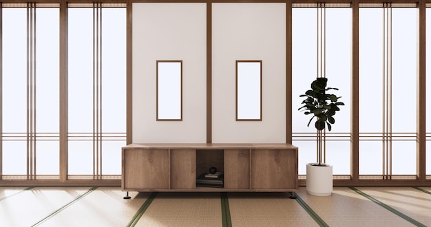Japan room Minimalna szafka do renderowania 3d ściany wewnętrznej telewizora