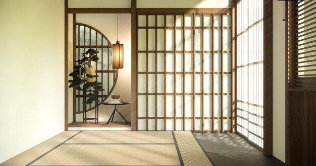 Zdjęcie japan room muji style pusty drewniany pokójczyszczenie wnętrza pokoju japandi