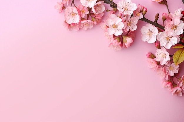 Japanese Sakura Flower Over Pink Background Large Copy Space Utworzony za pomocą generatywnej sztucznej inteligencji