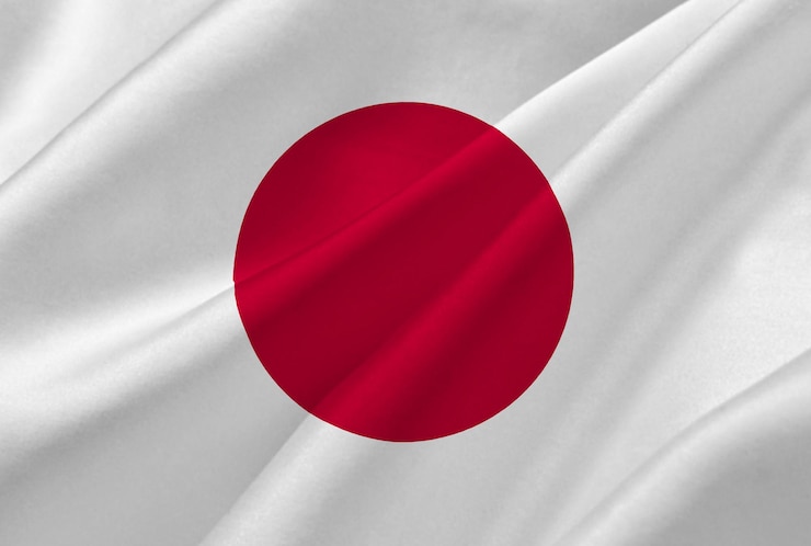 Zdjęcie japonia flaga narodowa na jedwabiu tekstury