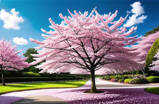Japonia Sakura festiwal eksplozji kwiatu drzewa wiśni AI wygenerował krajobraz do druku cyfrowego