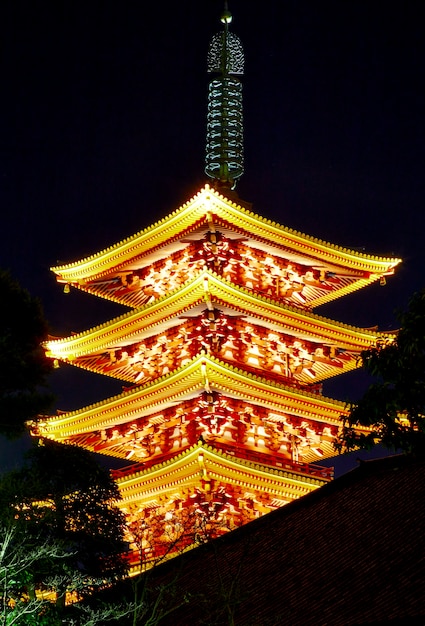 Japonia Sensoji świątynia przy nocą, Tokio